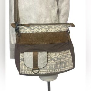 MYRA TRIBE STRIP SHOULDER BAG ~ Western Canvas & Leather Crossbody